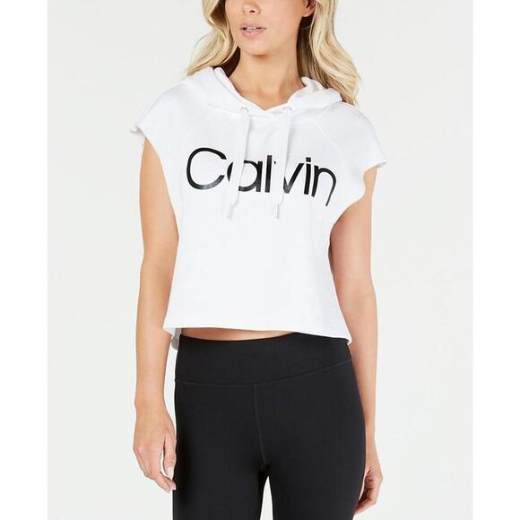 Calvin Klein Womens Logo Cropped Sleeveless Hoodie Size 2XL - Picture 1 of 2
